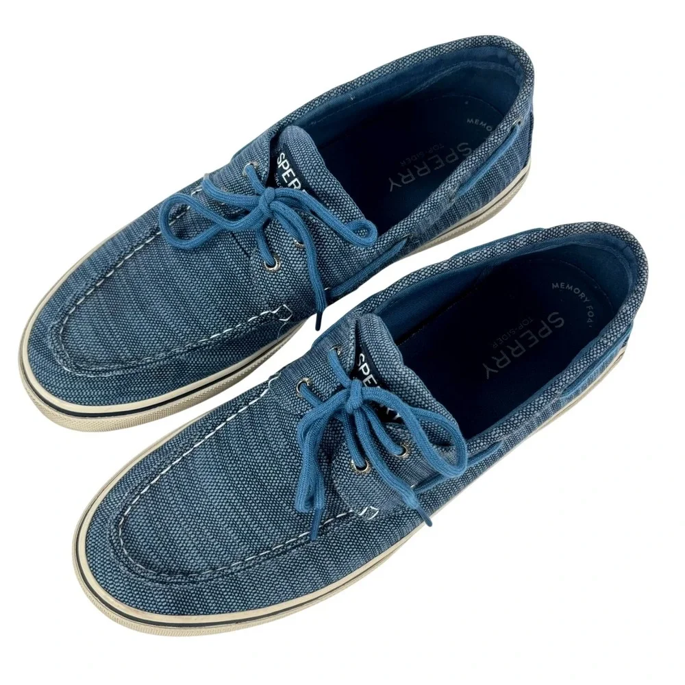 Sperry Boat Shoes Blue Canvas Bahama Nautical Preppy Mens 10.5